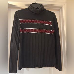 Nine & Co. Black Sweater with Red and White Pattern